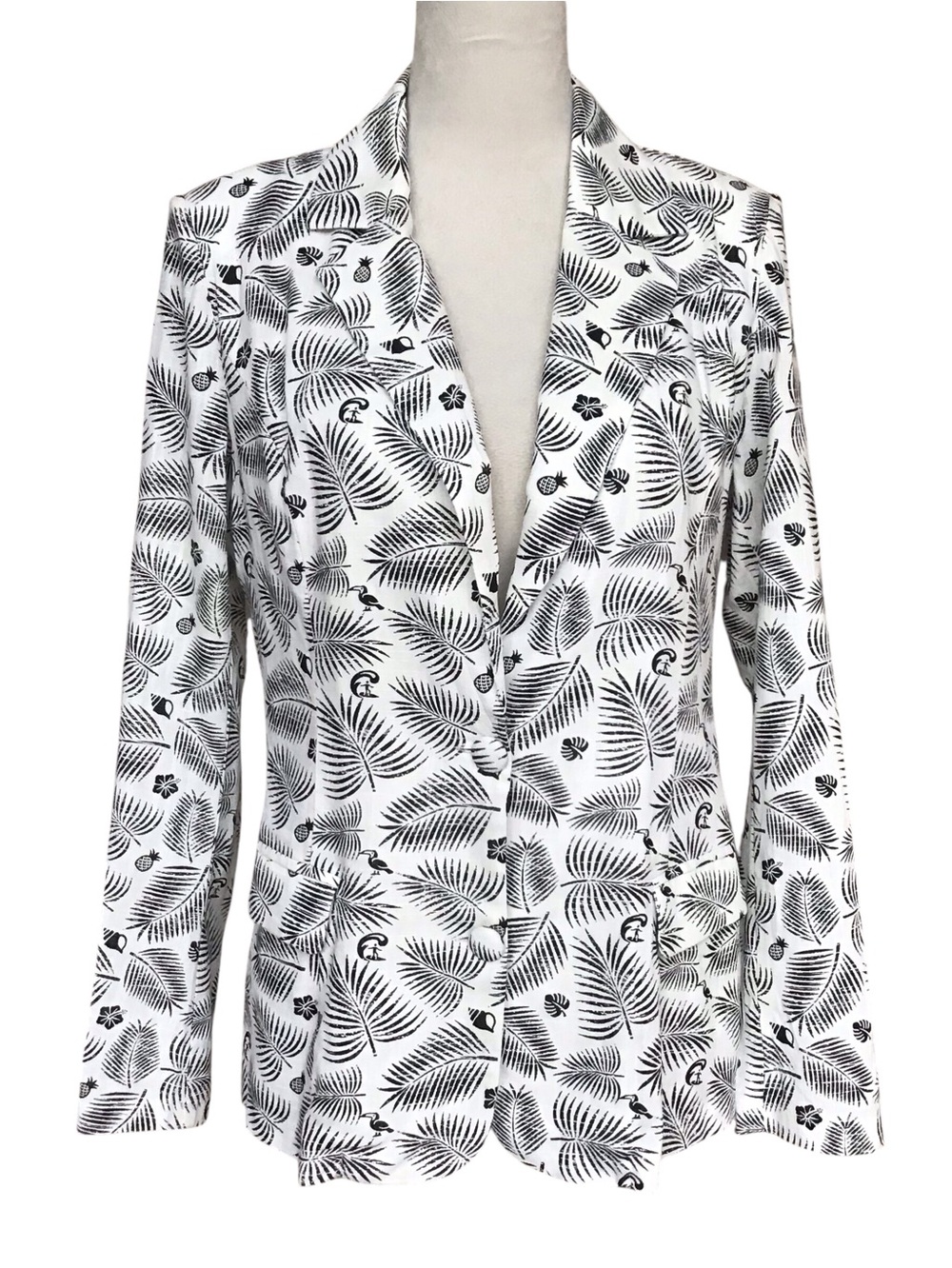 Melrose With Love Boho Tropical White And Black Linen Blend Blazer Small